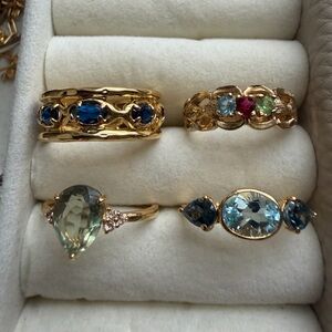 Bundle of 4 Gold and Blue Gemstone Size 7 Ring Set
